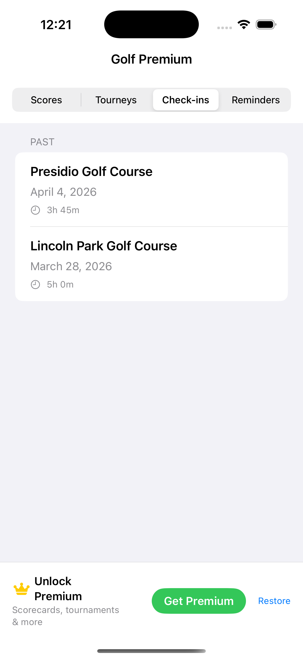 Check-ins tab tracking course visits