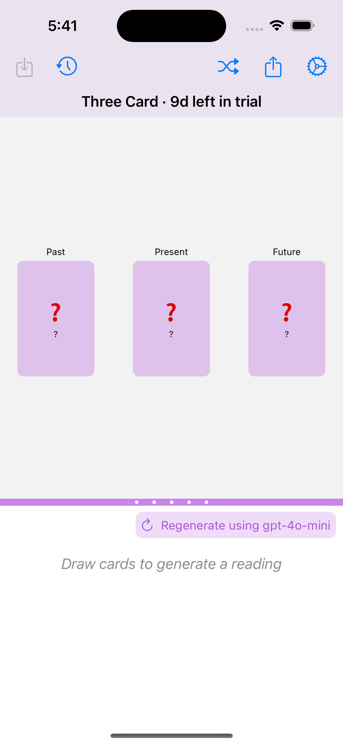 Taroji three card spread view