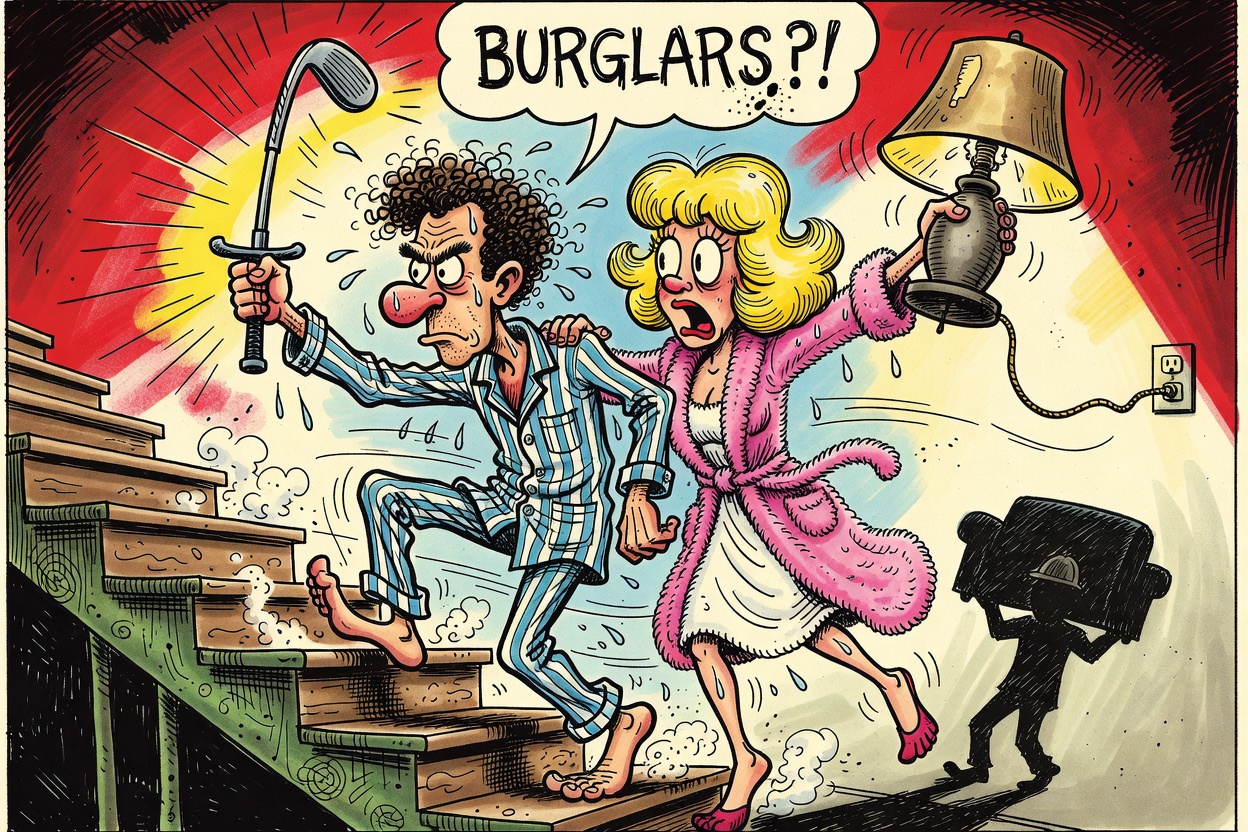 Cartoon panel: Burglars?!