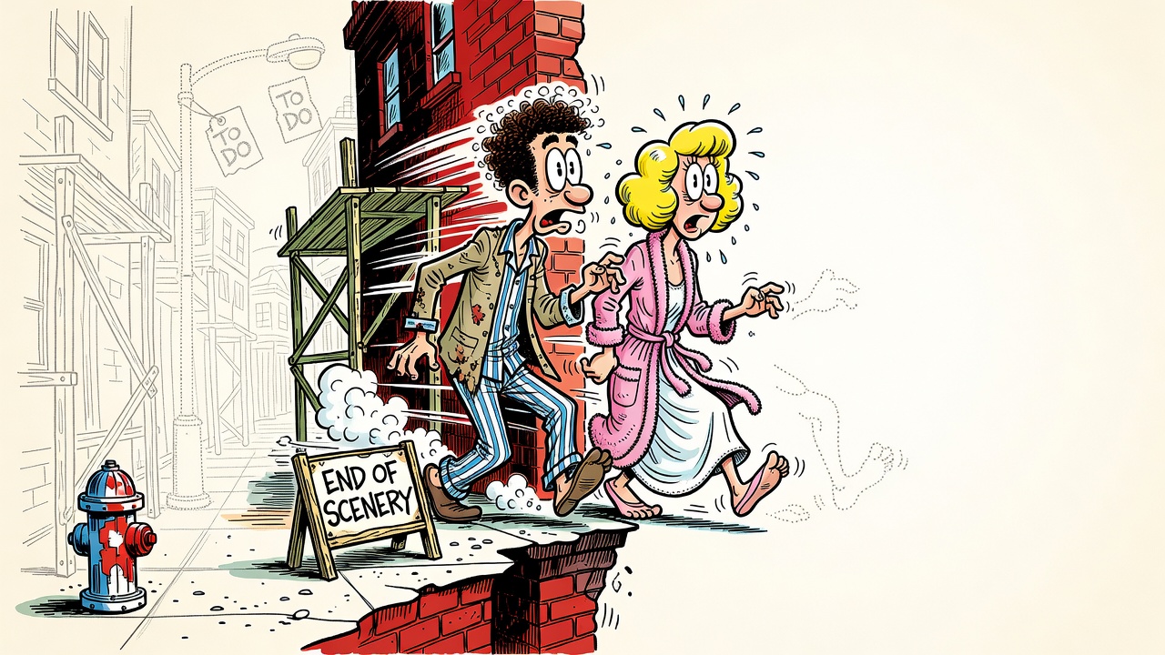 Cartoon panel: The End of the Scenery