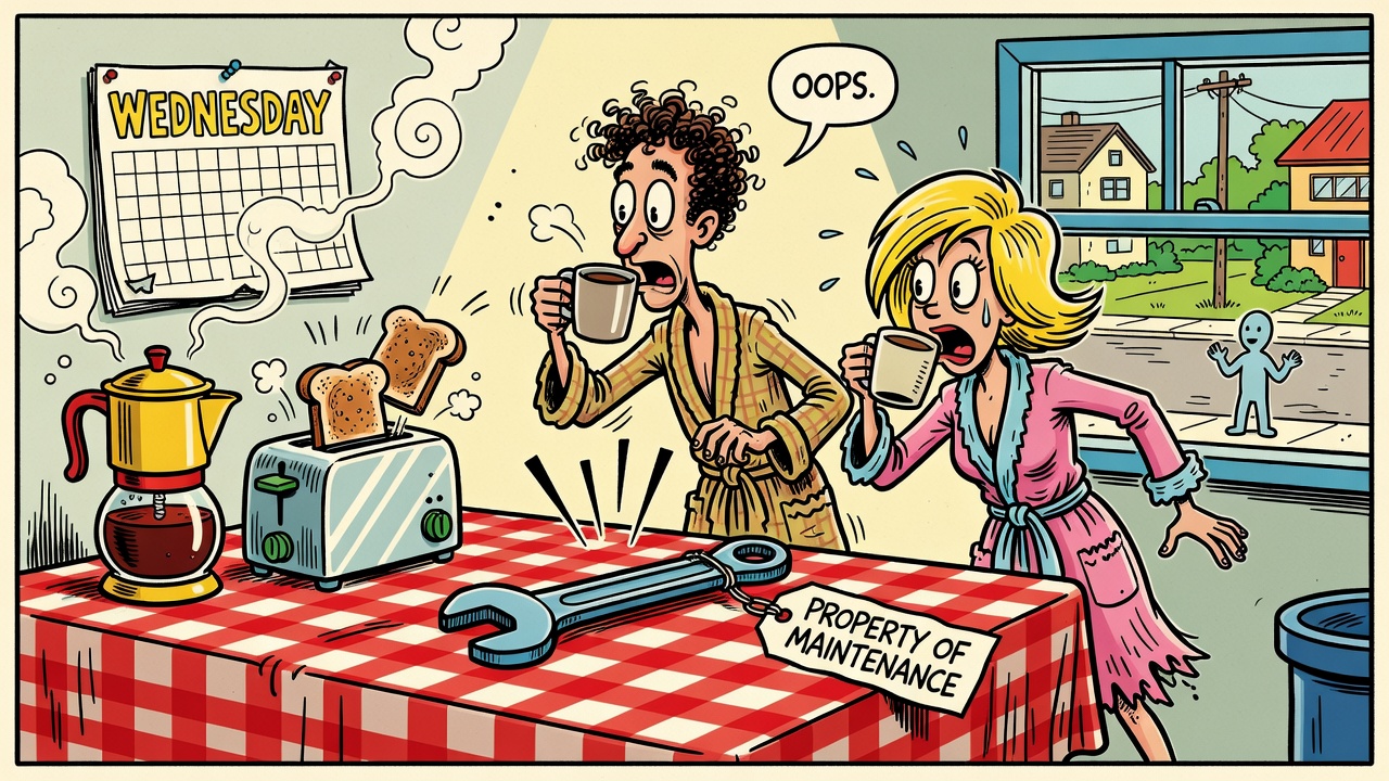 Cartoon panel: The Blue Wrench