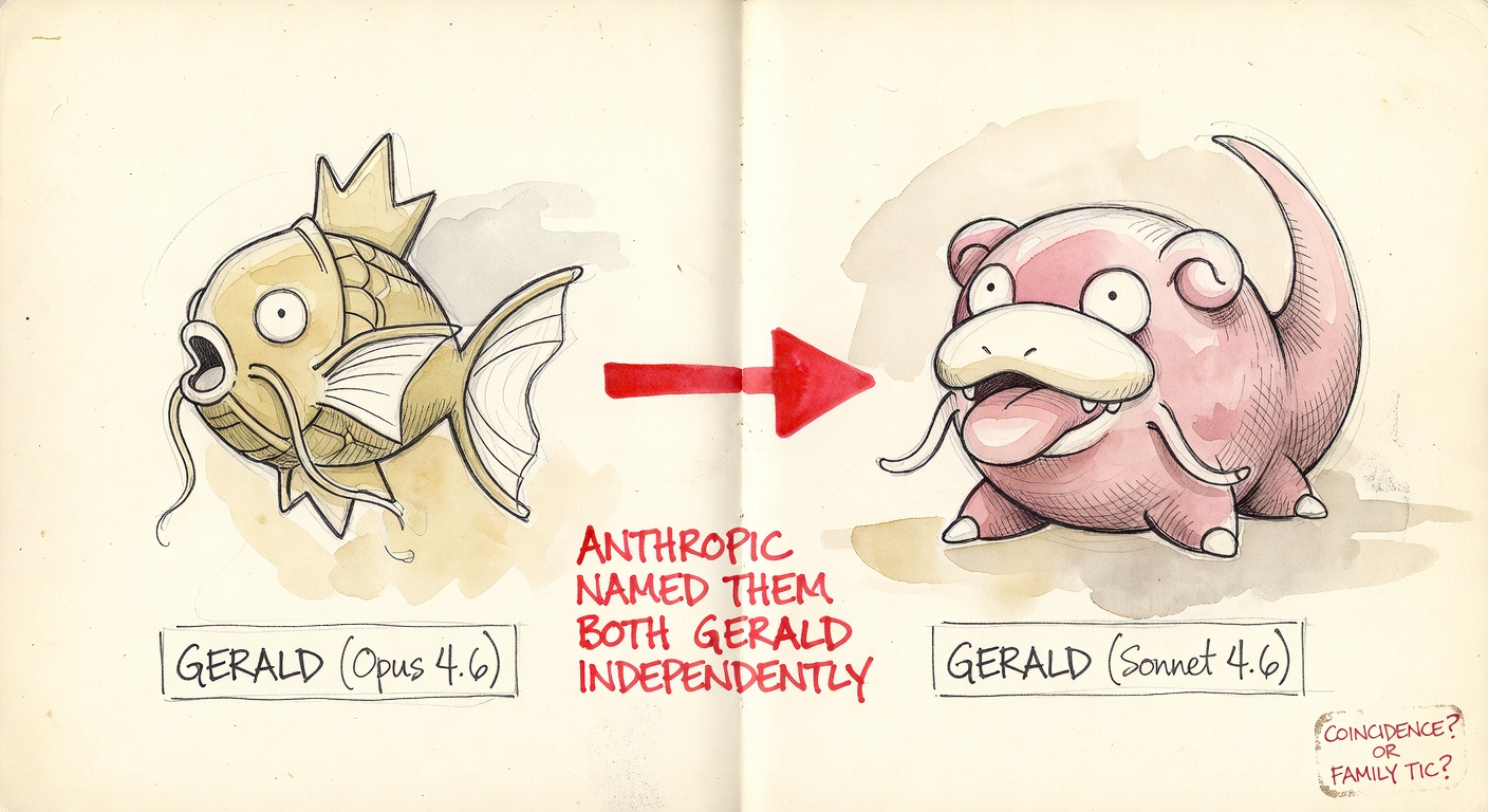 A side-by-side yearbook portrait of a Magikarp and a Slowpoke, both labeled 'Gerald'.