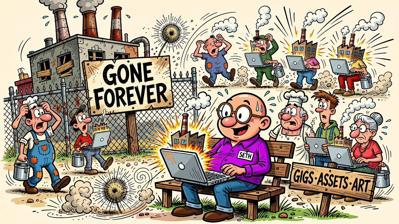 Cartoon panel: The Forever Recession
