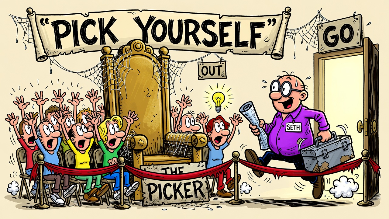 Cartoon panel: Pick Yourself