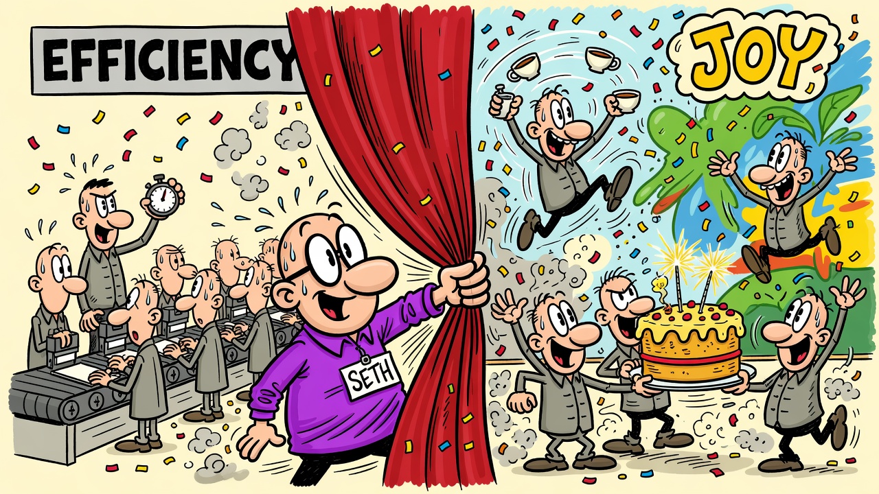Cartoon panel: Organizing for Joy