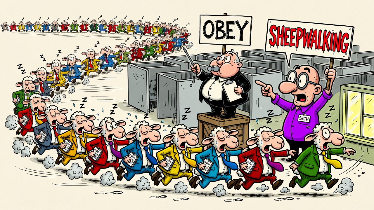 Cartoon panel: Sheepwalking