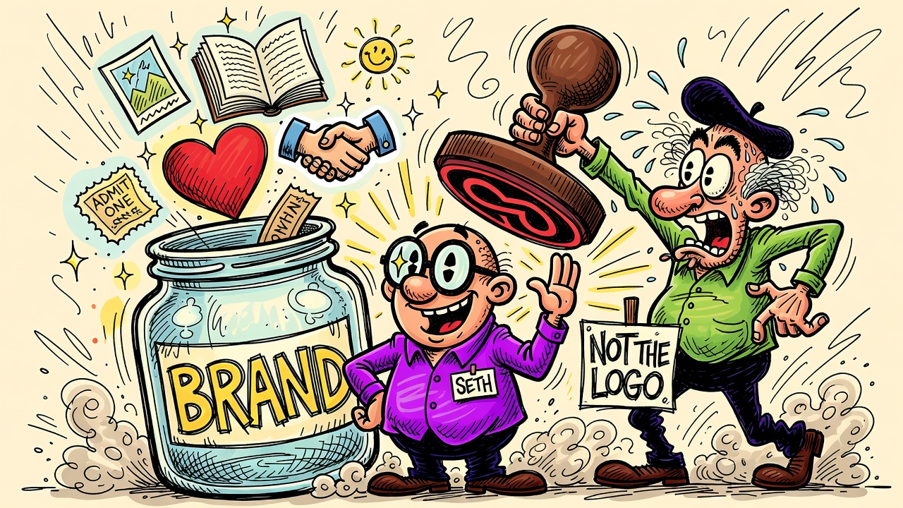 Cartoon panel: define: Brand