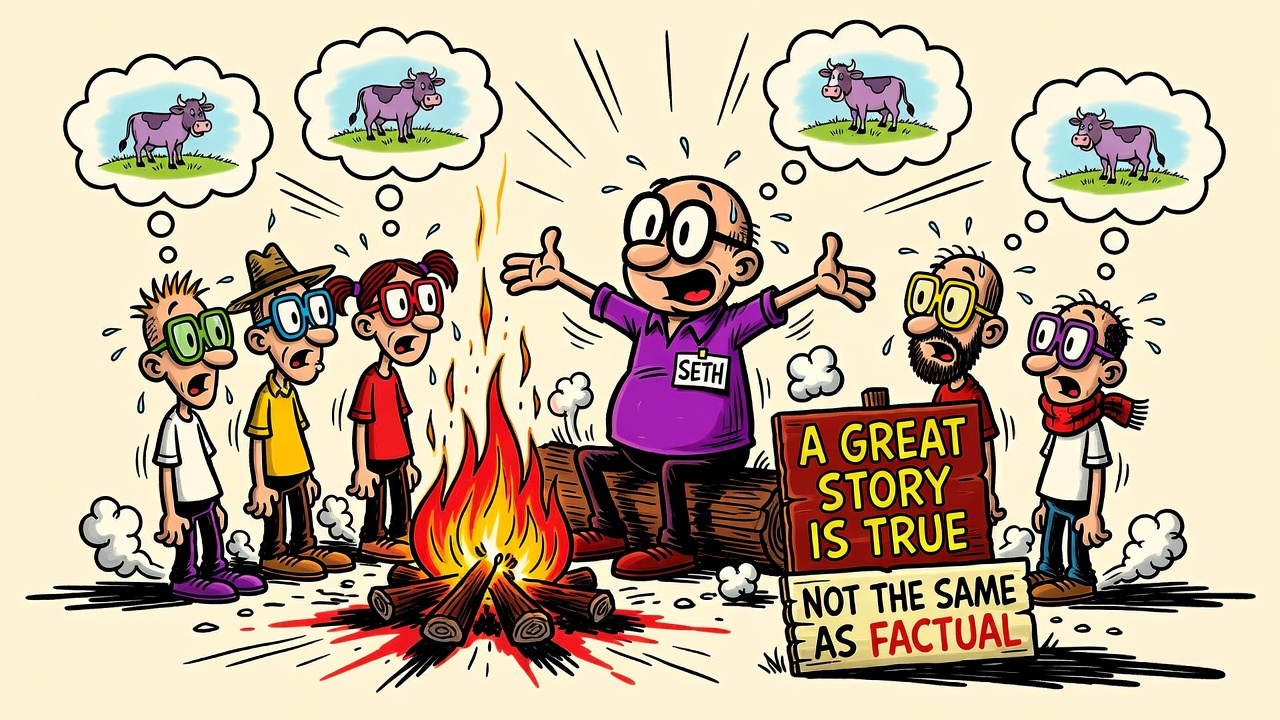 Cartoon panel: A Great Story Is True
