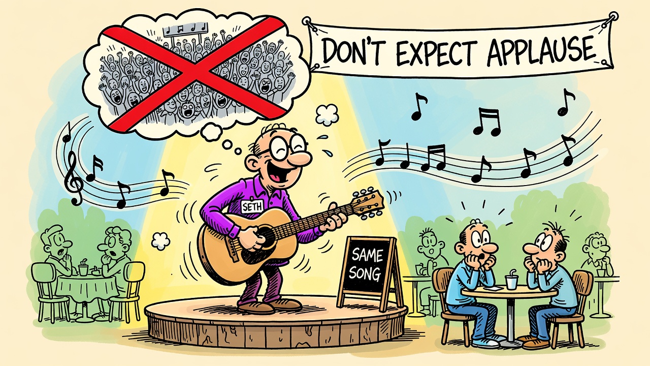 Cartoon panel: Don't Expect Applause