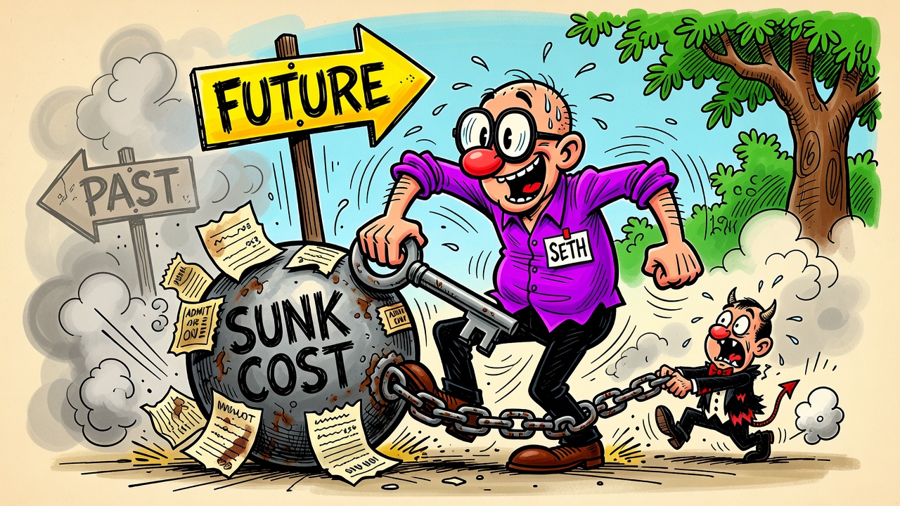 Cartoon panel: Ignore Sunk Costs