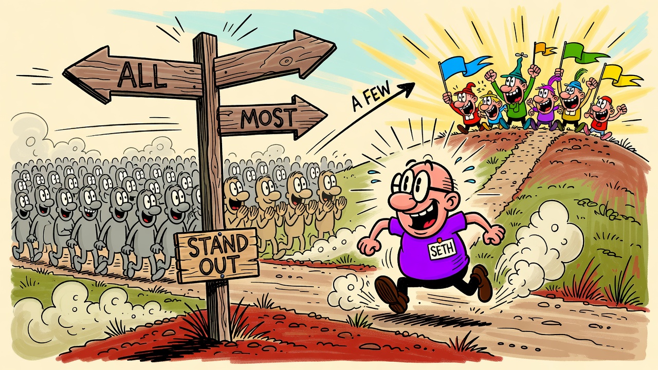Cartoon panel: One, a Few, Most or All