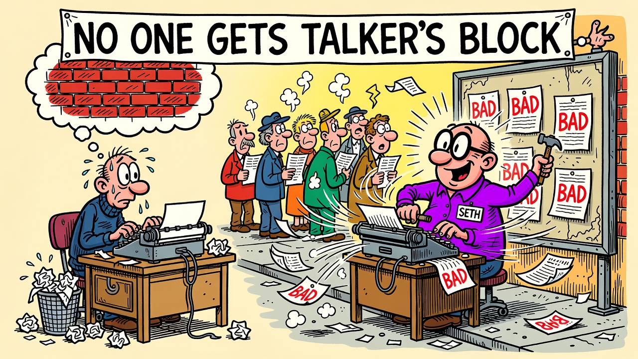 Cartoon panel: Talker's Block