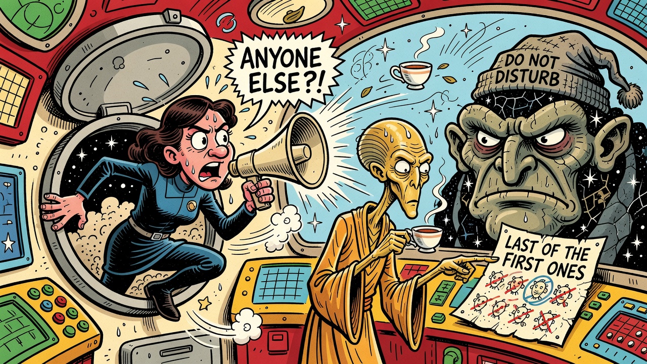 Cartoon panel: Rounding Up the First Ones