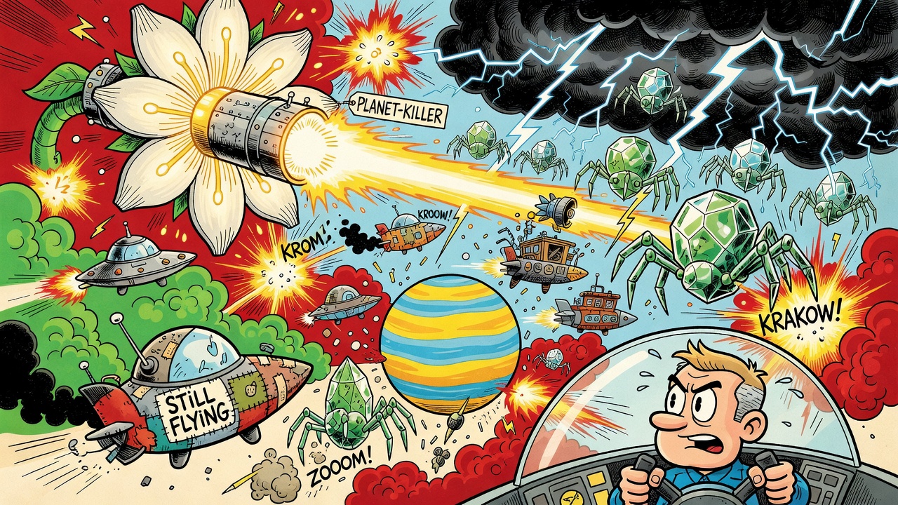 Cartoon panel: Caught in the Crossfire