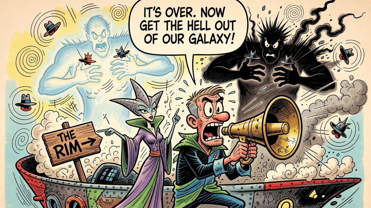 Cartoon panel: Out of Our Galaxy