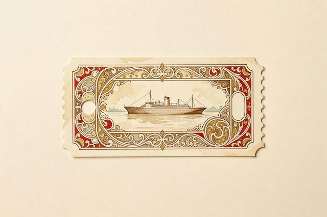 A vintage steamship ticket with a punched hole.
