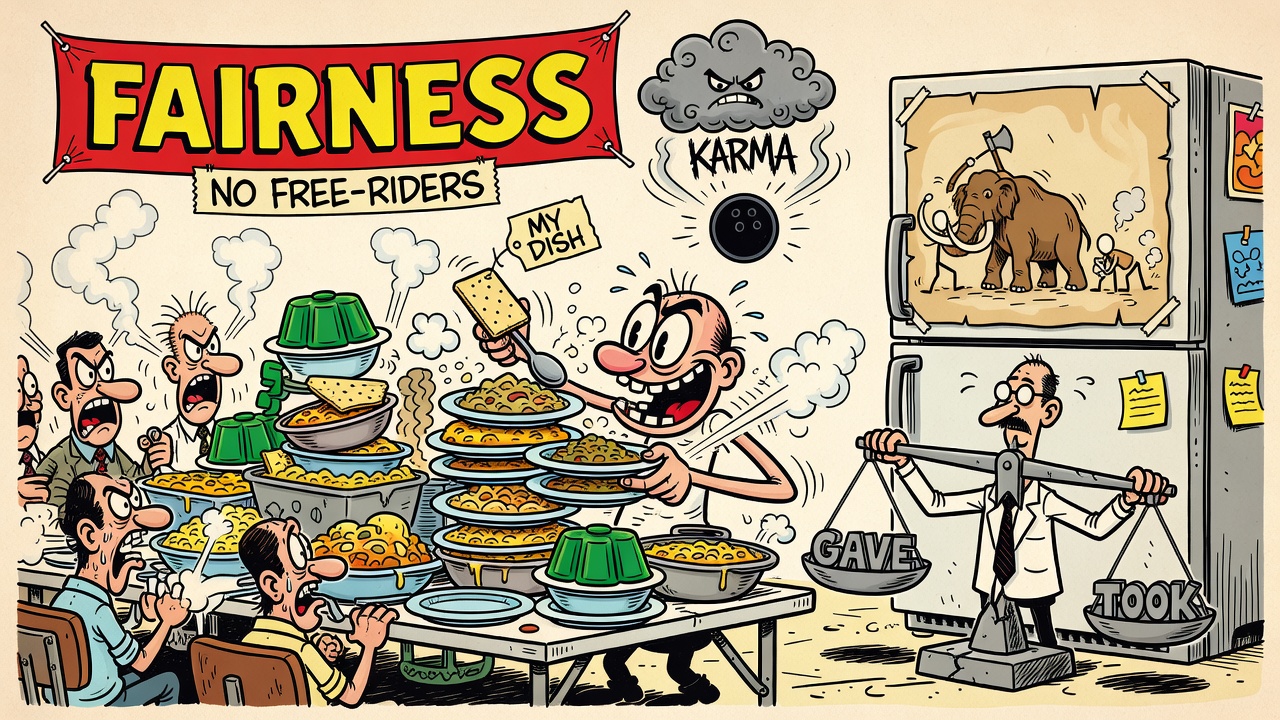Cartoon panel: Fairness / Cheating