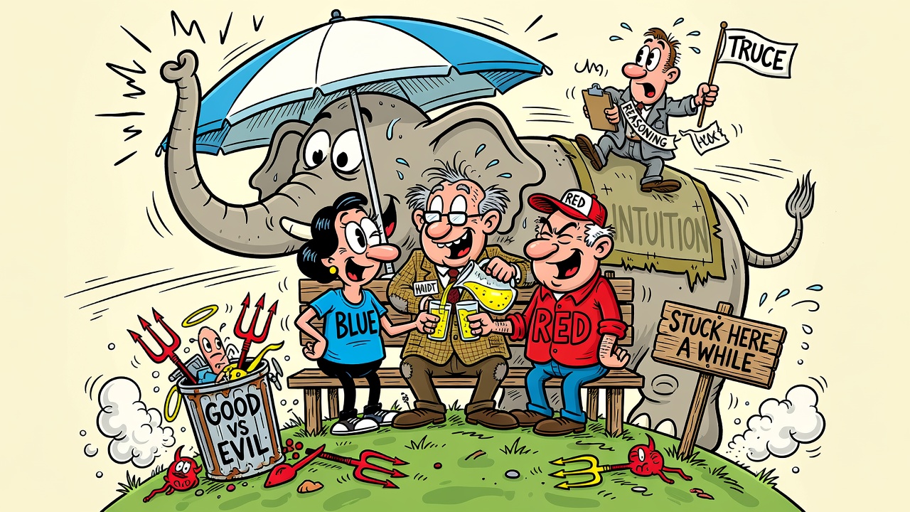 Cartoon panel: Stuck Here Together