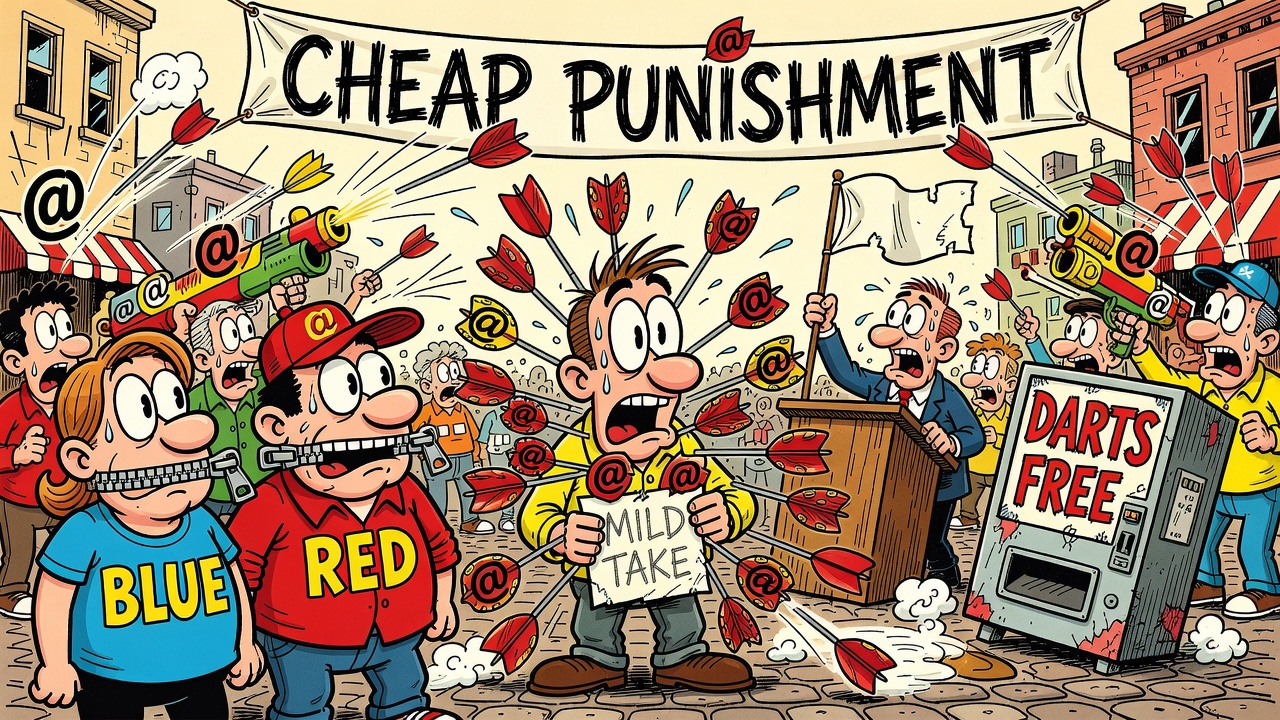Cartoon panel: Everyone Gets a Dart Gun